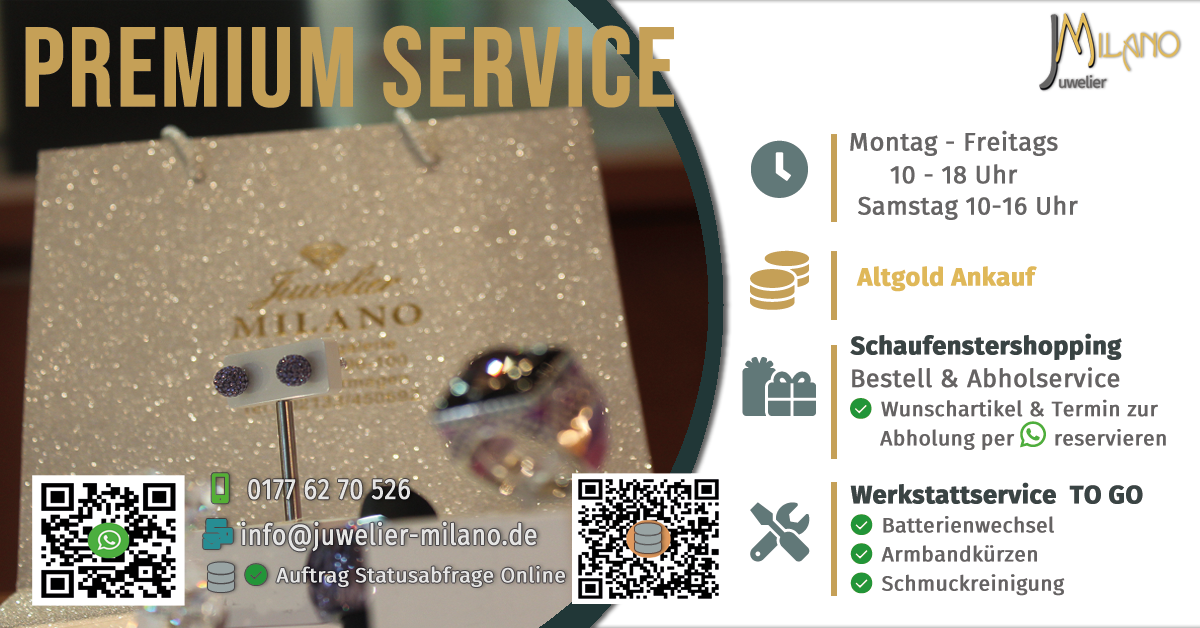 Juwelier-Geschäft mit Premium-Service
                                                                                    Luxuriöser Schmuck und Uhren
                                                                                    Trauringe in Premium-Qualität
                                                                                    Kompetente Beratung für individuelle Anforderungen
                                                                                    Schnelle Reparatur- und Gravurdienste
                                                                                    Hochwertiger Ankaufservice für Schmuck und Uhren 